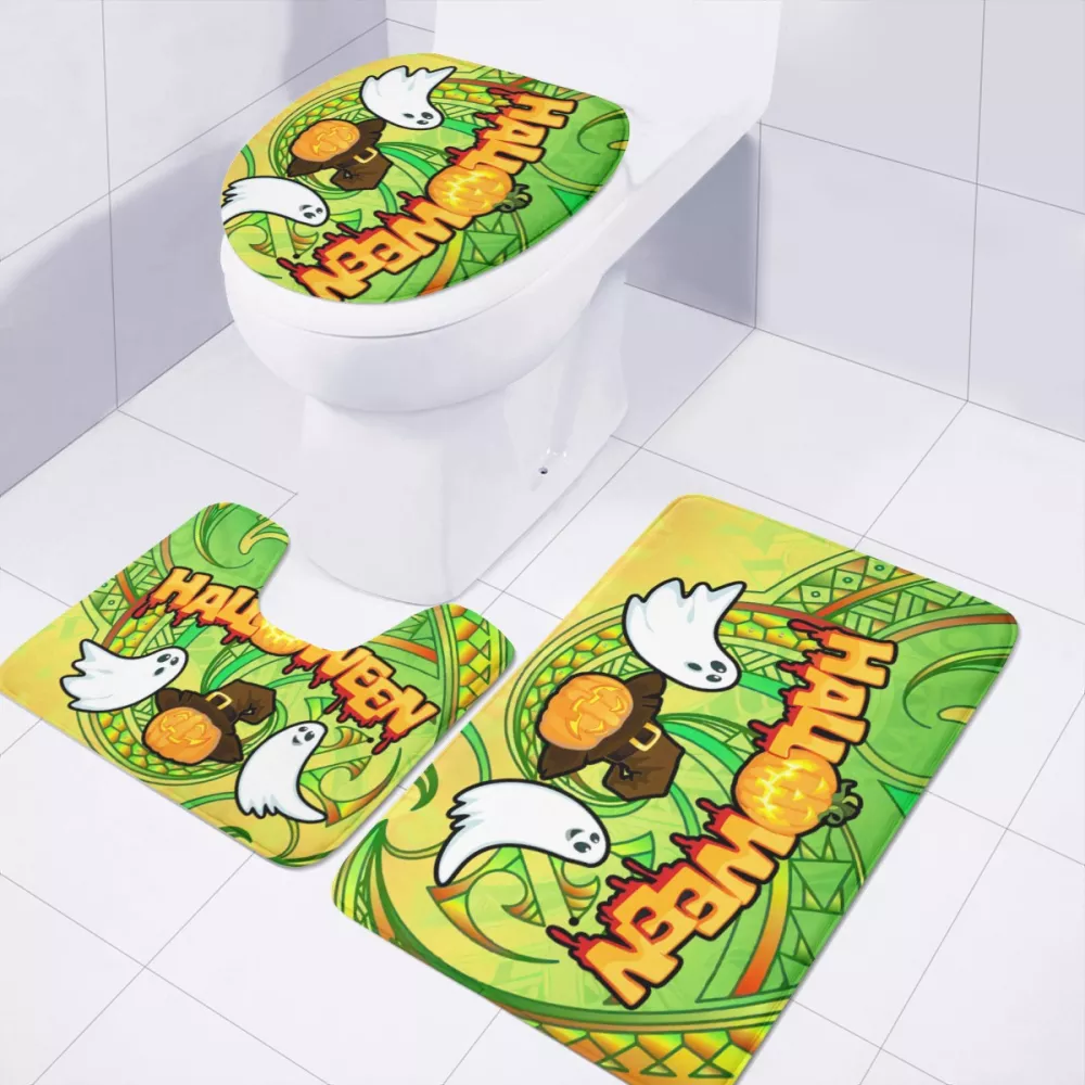 1 MOQ Drop Shipping High Quality Wholesale 3 Piece Rugs Halloween Printed Anti Slip Bathroom Mats Contour Toilet Cover Rug