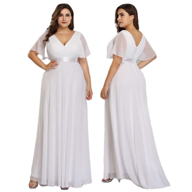 Sexy A line womens dresses plus size 2022 luxury v neck short sleeve formal party evening long chiffon dress
