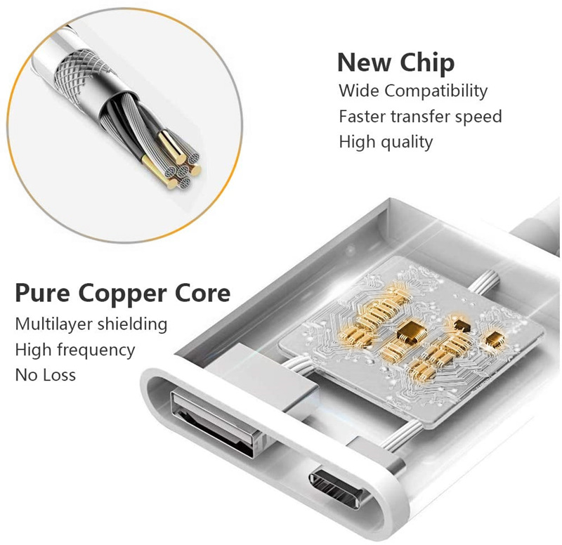 USB-адаптер для камеры 2 в 1, USB-кабель OTG для синхронизации данных, совместимый с iphone, ipad, считыватель карт, разветвитель для IOS