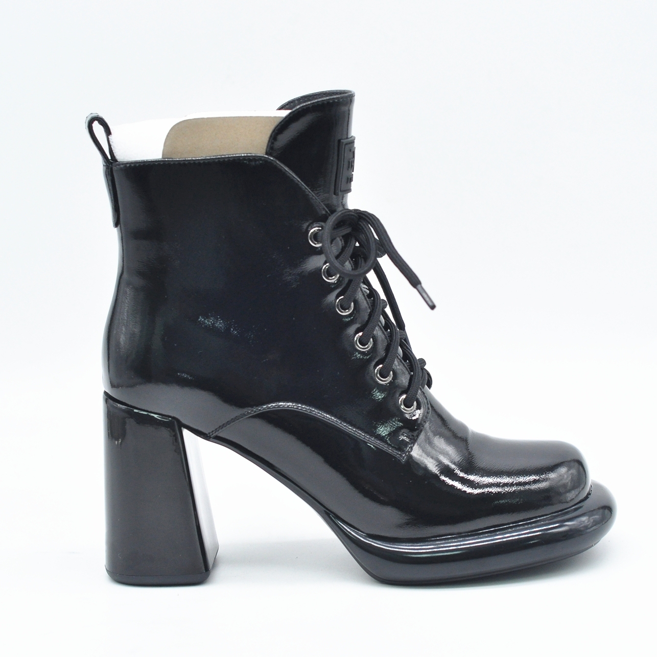 Elegant fashion women's leather boots, high heels, lace-up genuine leather designer style ankle boots
