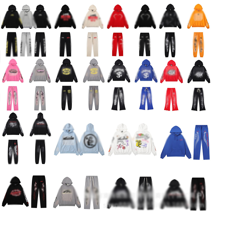 High Quality Hell Pattern 3D Pullover Hoodie Pant Trousers for Men 100% Cotton Tracksuits with Puff Technics Custom Sweatshirts