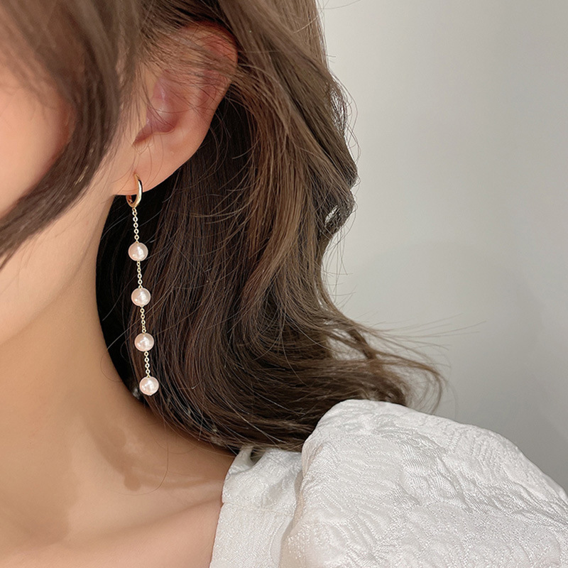Jewelry South Korea East Gate fashion new style personality tide pearl TASSEL EAR buckle earring net red temperament long jewe