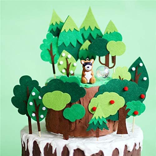 DAMAI Woodland Green Trees Cake Topper Handmade Forest Theme Cake Decorations Birthday Baby Shower Kids Party Supplies