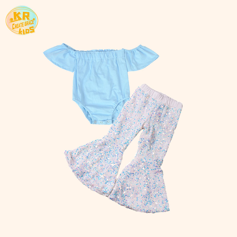 Baby clothing kids bell bottom pant sequin two piece pants girls' pants set for summer