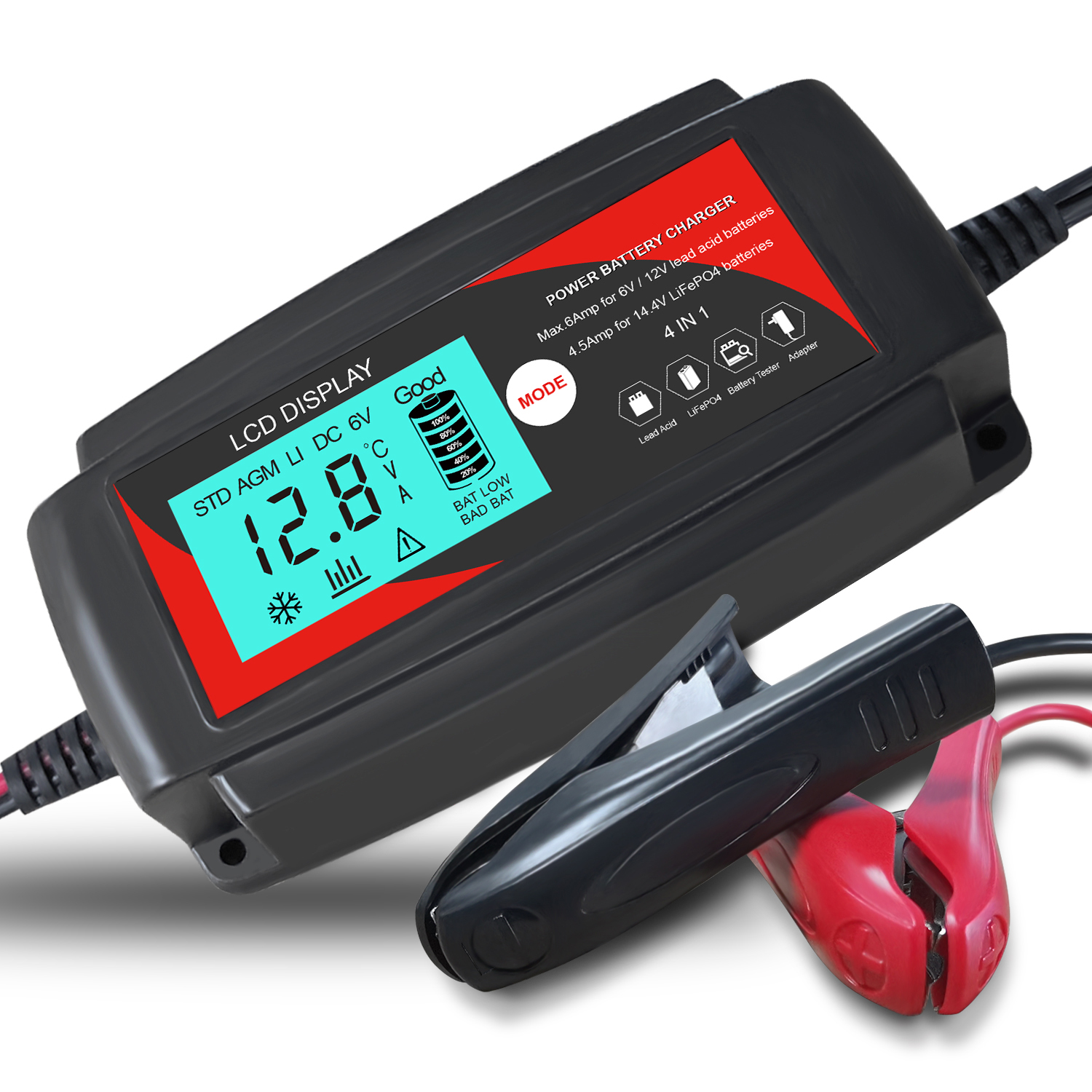 Full Automatic Car Battery Charger 110V To 220V To 12V 6A LCD Smart Fast for Auto Motorcycle Lead-Acid Battery Charger