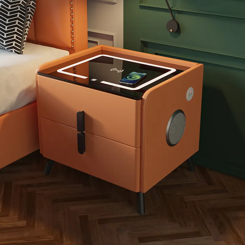 Mesita de noche multifuncional recargable nordica soporte de noche de carga inalambrica mesita de noche inteligente moderno