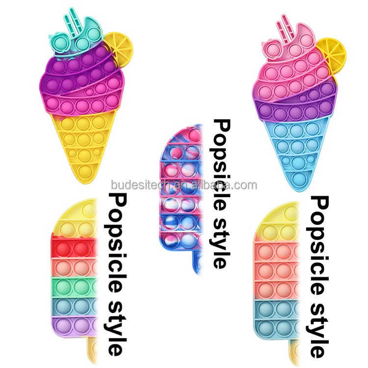 HuaMJ Wholesale Amazon Best Sell Colorful Silicone Popper Sensory Push Pops Bubble popsicle Ice Cream Fidget Toy