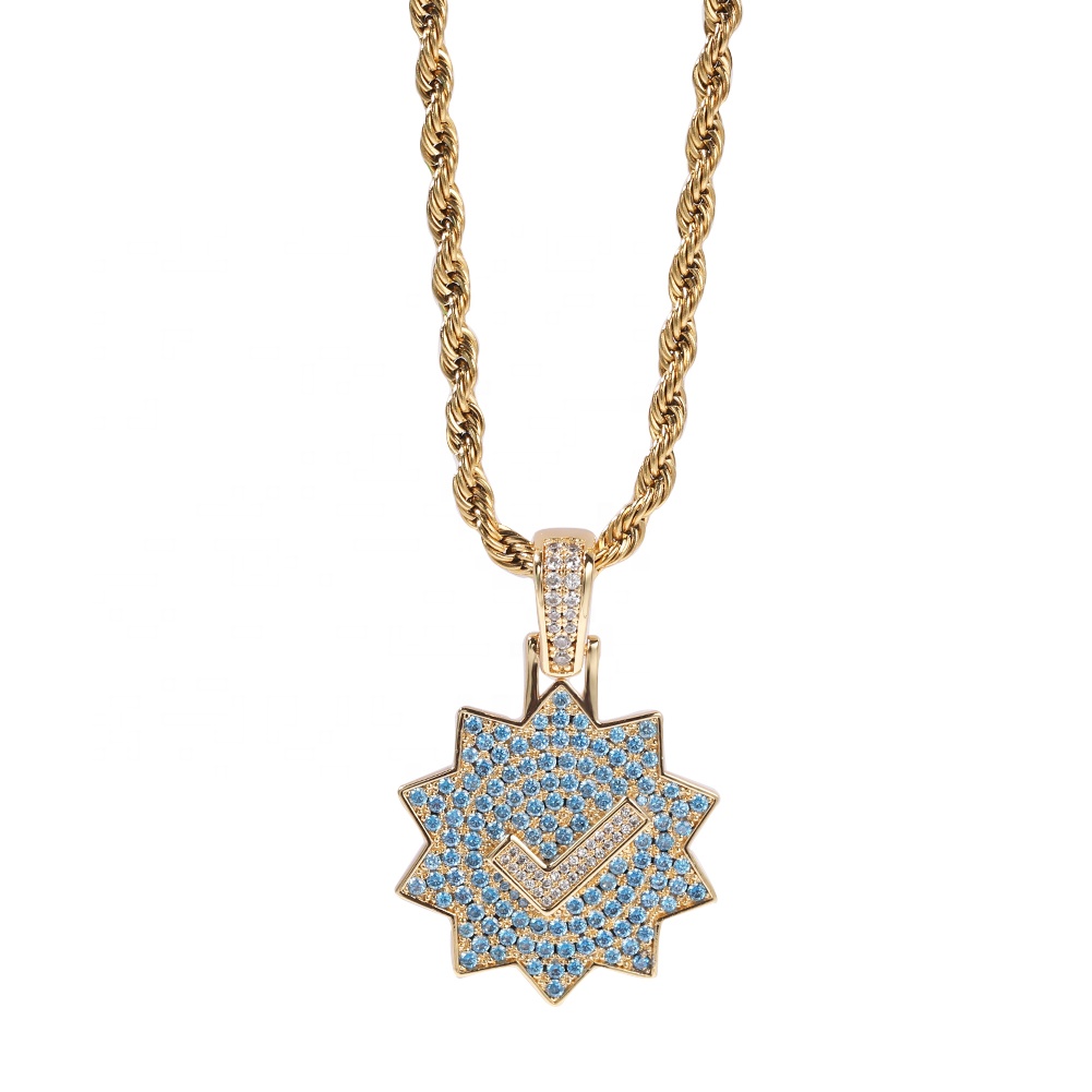 Minority Verified Check Blue Zircon Medal Pendant for Men Women Hip Hop Jewelry