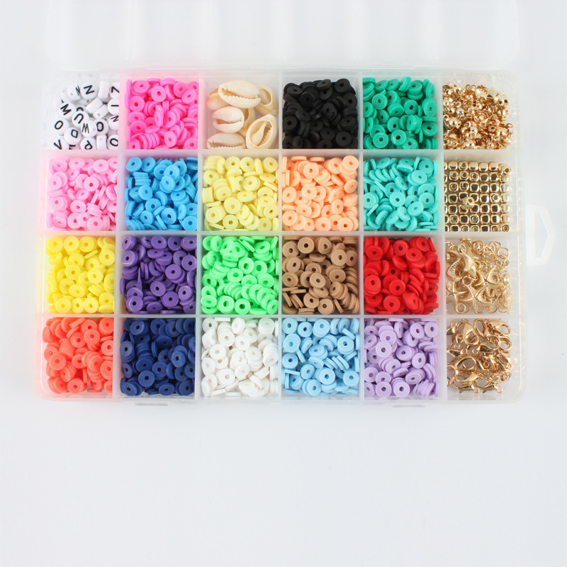 Polymer clay loosely arranged beads disc spacers to make bracelet necklaces Beaded DIY set box