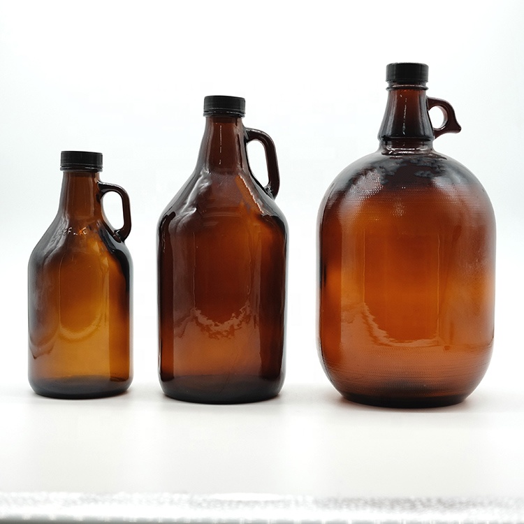 Янтарный Growler, 2 л, 4 л, стеклянная бутылка для пива, Калифорнийские бутылки для вина с ручкой для красного вина, ликера