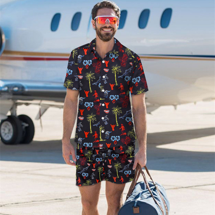 Spot products Mens Printing Palm Tree Shirts Aloha Short Sleeve Male Turn-down Collar Woven Shirts