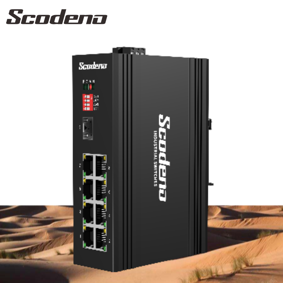 Промышленный сетевой коммутатор с двойным источником питания, 1000 м, 1 SFP, 8 портов RJ45