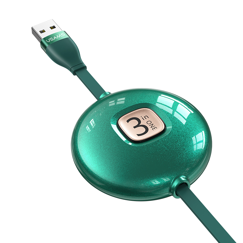 USAMS Portable Retractable Charger USB Cable OEM 3 in 1 Power Charging Black Red 1M for Mobile Phone