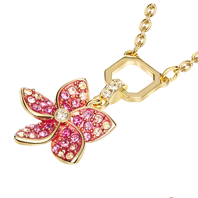 Stylish Initial Iced Out Pink Butterfly Set Hot Sale Rhinestone Letter Hexagonal Crystal Necklace