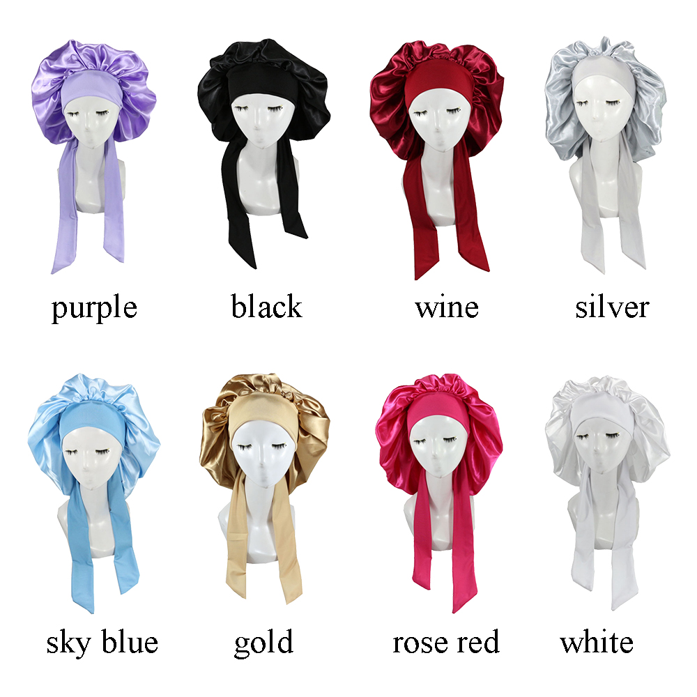 women big large braid hair head wrap satin bonnets bonnet with tie band adjustable straps wide band night sleep shower cap