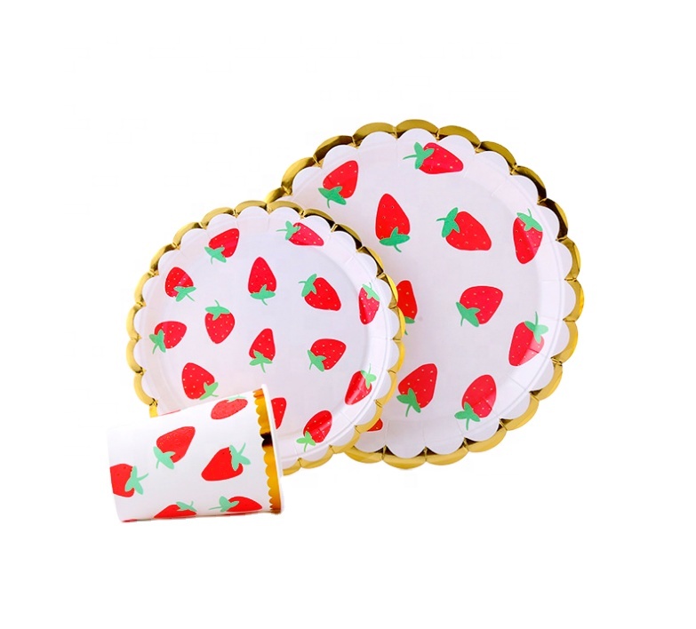 7, 9 inch Gold Border Paper Decorative Dessert party cups and plates
