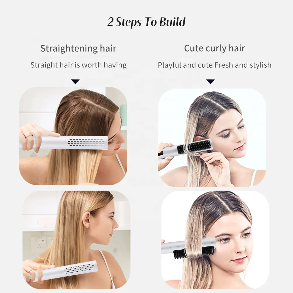 Hair Straightener Brush, Cold Wind Hair Straightener Brush With Anti-Scalding Function, Cold Wind Function Black White