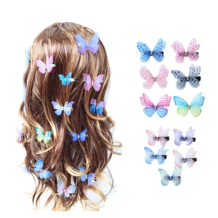 Cheap Wholesale Chiffon 3d Moving Butterfly Double Layers Girl Hairpin Diamond Weeding Bride Hair Accessories
