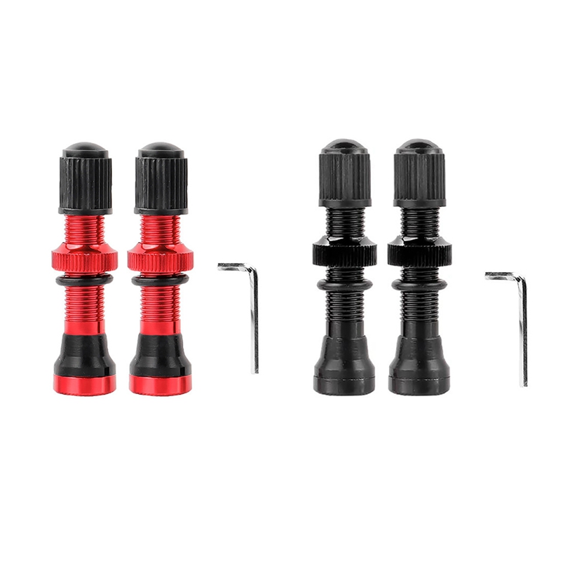 4PCS Bicycle Schrader A/V Valves 40mm CNC Machined Anodized Nipple for MTB Road Bike Tubeless Rims,Red & Black