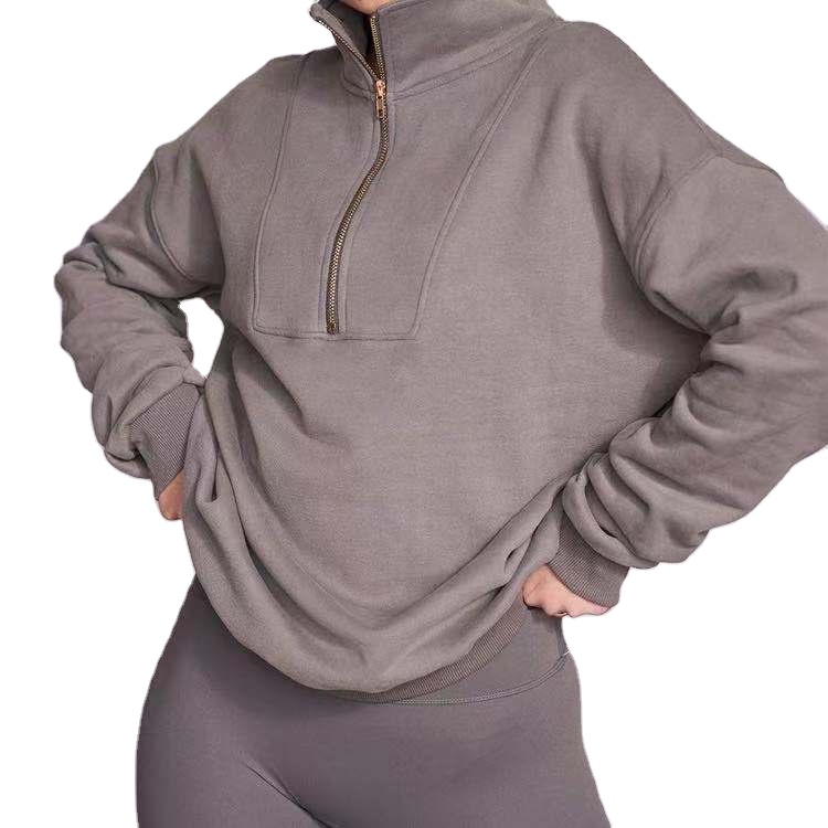 New design women's hoodies & sweatshirts 100% cotton quarter zip sweatshirt