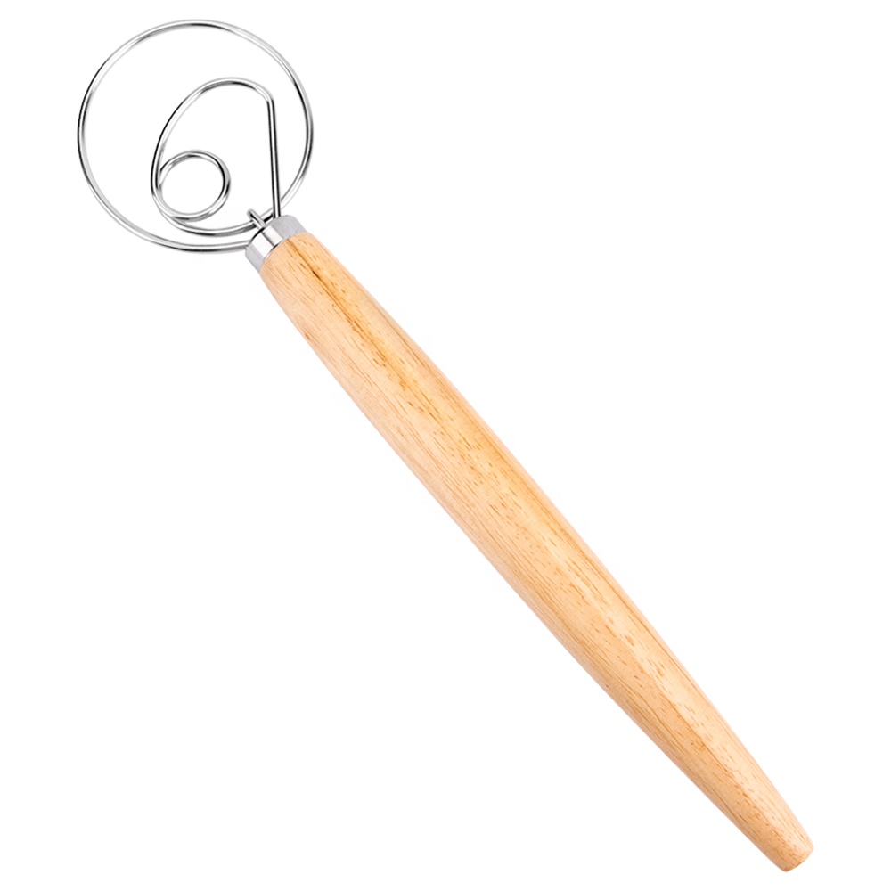 Stainless Steel Danish Dough Whisk Mixer, Dutch Whisk with Stainless Steel Ring, Flour Stirrer