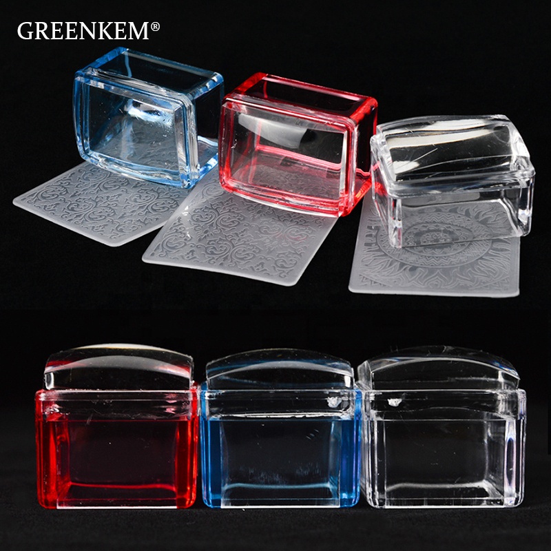 GREENKEM Transparen Scraper Blue Red Rectangle Mirror Nail Stamper for Polish Printing DIY Jelly Nail Stamper Silicone