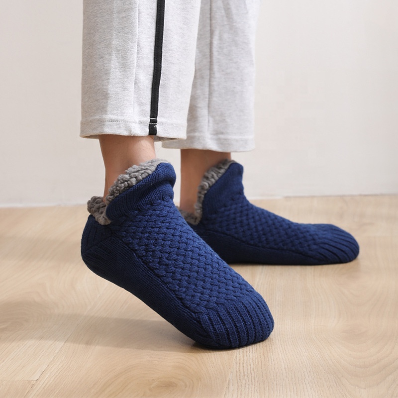 Adult women and men floor indoor soft anti skid thick & warm slipper socks with grippers