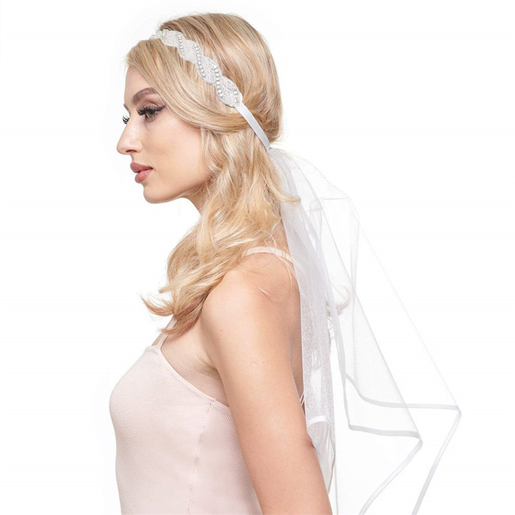 Amazon popular beach wedding party crystal elastic white veils for bridal