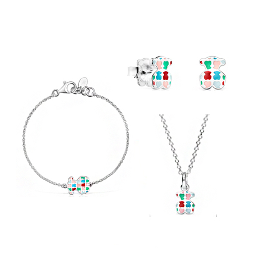 High Quality S925 Sterling Silver Color Cute Bear Jewelry Set Spain Touses Charm Necklace/Bracelet Gift