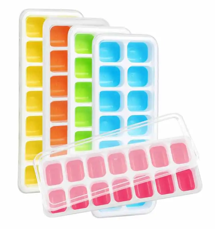 Designer DIY Small ice cream cub silicone ice trays rubber ice cube tray with container lid and bin