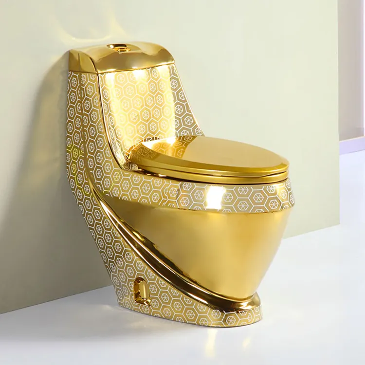 Wholesale Golden Plated Sanitary Wares Wc Strap 250mm One Piece Ceramic Gold Color Toilet