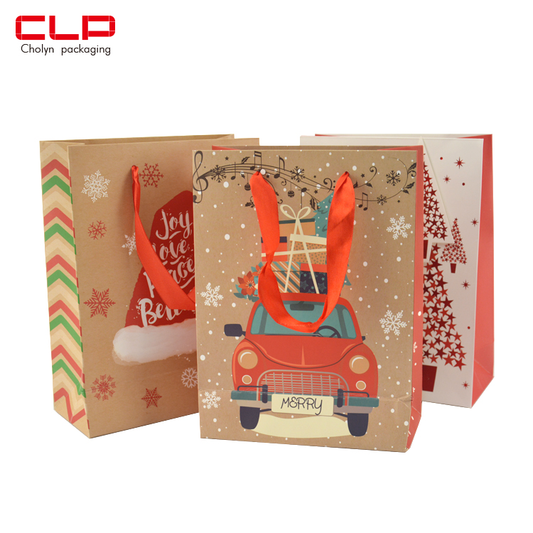 New Design Christmas Kraft Paper Candy Gift Bag Various Styles Of Holiday Shopping Bags With Custom Logo Pattern