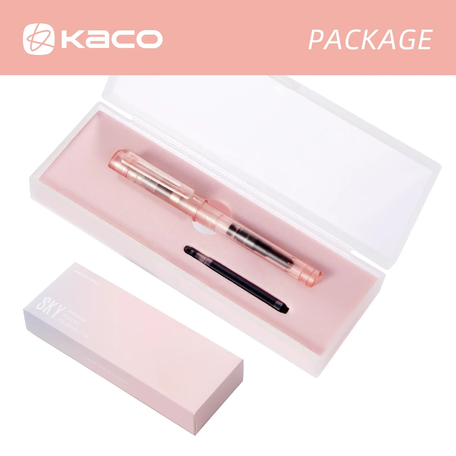 KACO SKY II Fountain Pen Pink Barrel Extra Fine Nib With 2 Black Ink Cartridges And 1 Converter In PP Box