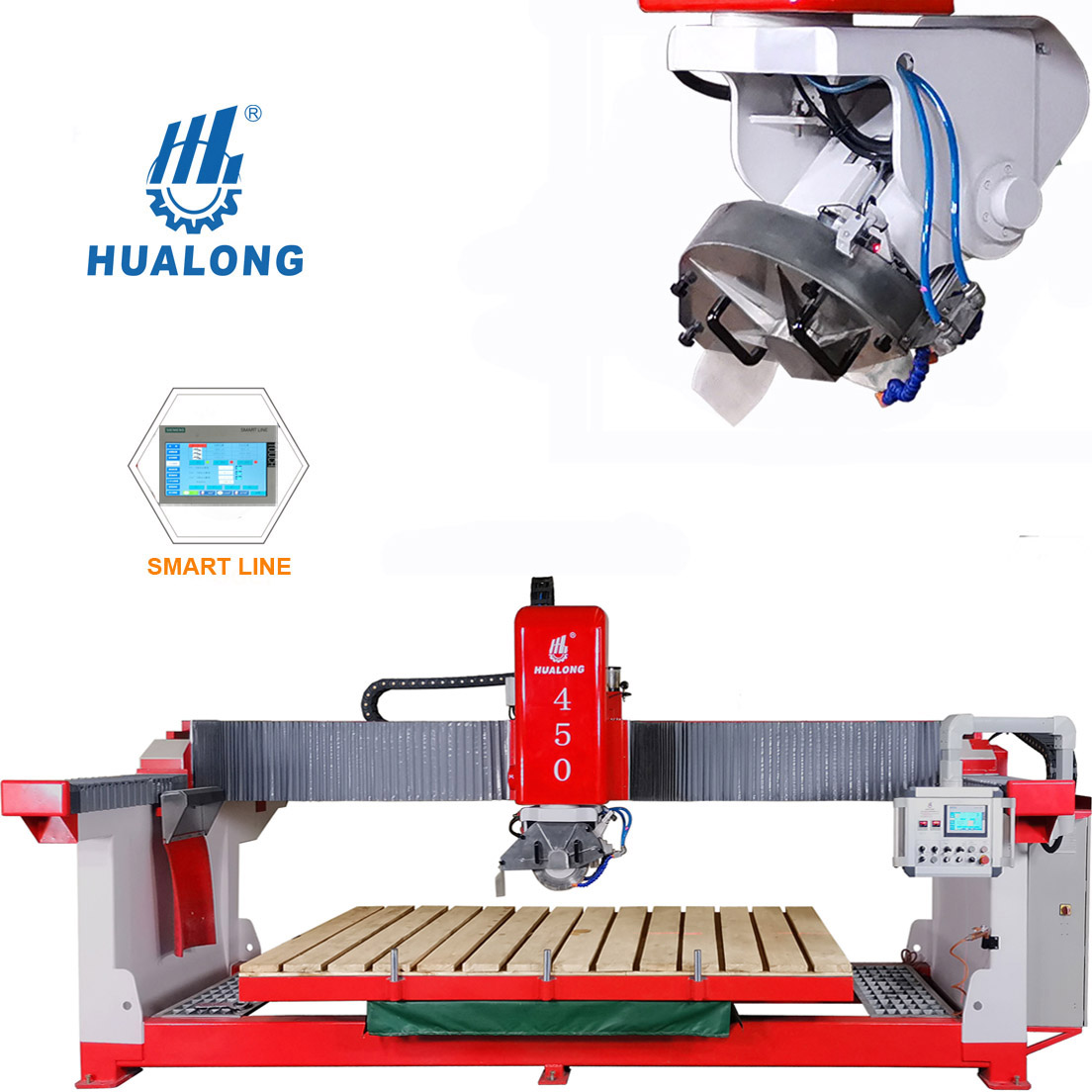 Hualong Machinery HLSQ-450 легкая в эксплуатации полностью автоматическая мостовая пила, лазерная машина для резки гранита и камня с фаской