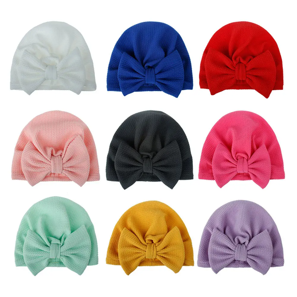 Soft Cute Baby Solid Color Big Bowknot Turban Polyester Boys Girls Cap Beanies Newborn Infant Hat Bonnet