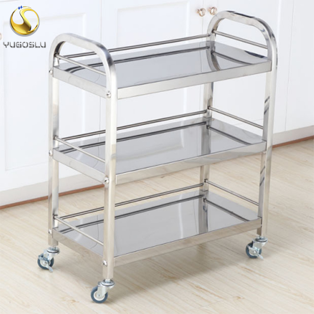 High quality stainless steel 3-tiers food service trolley assembled dining mobile cart
