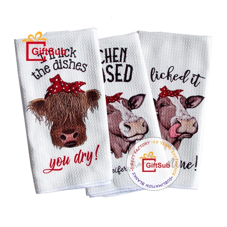 Custom Print 390GSM Blank Waffle Weave Tea Towels Polyester Dish Towel Sublimation Waffle Weave Kitchen Towels