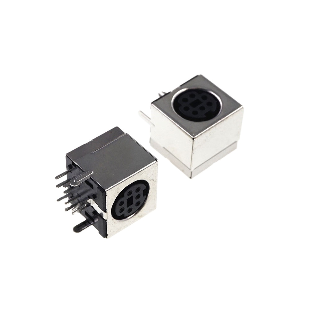 Circular MINI Din 7 Pin Receptacle Female Socket PCB Solder Right Angle Through Holes PCB Solder Shield Horizontal MD-SM