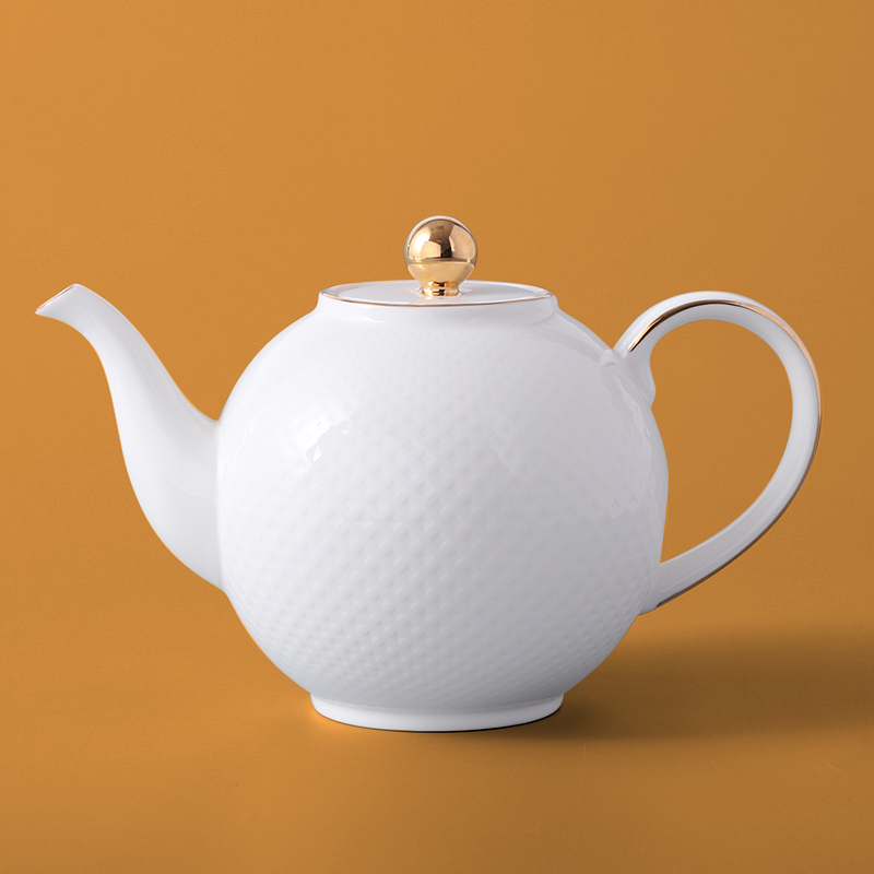 European Elegant Wedding Tableware Bone China Coffee Pot White Teapot Turkish Arabic Coffee Set Ceramic Tea Pot with Gold Rim