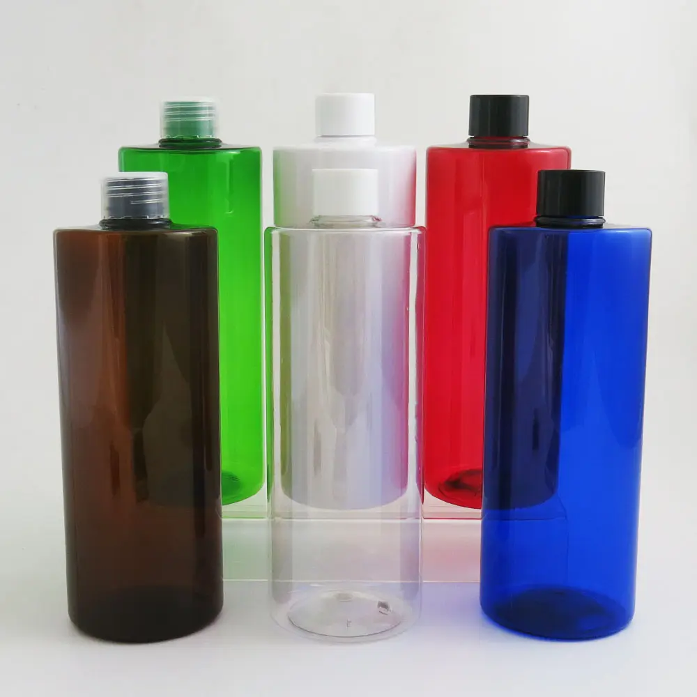 Big Empty clear amber blue red green white plastic bottle 500ml PET flat shoulder straight side container 500cc