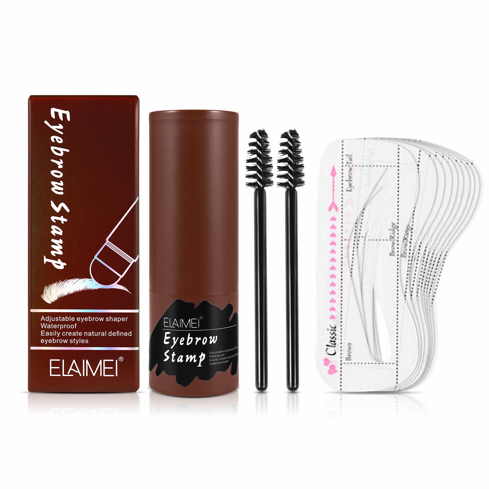 Wholesale One Step Eyebrow Powder Waterproof Hairline Eyebrow Stamp Stencil Kit with 10 reusable eye brow stencils 2 pen brushes