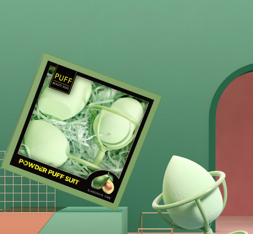 Clear Holder 3d Stereo Puff Plastic Packing Blending Vegan Face Beauty Egg Green Foundation Face Sponge Non Latex