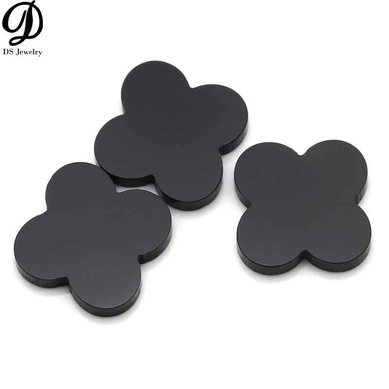 Loose Natural Onyx Gemstone Four Leaf Clover Stones Black Agate For Pendent