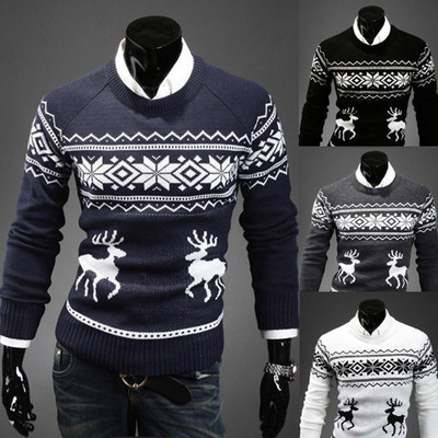 Fall Winter Christmas Sweater Knitted Pullover Long Sleeves Crew Neck Plus Size Men's Sweaters