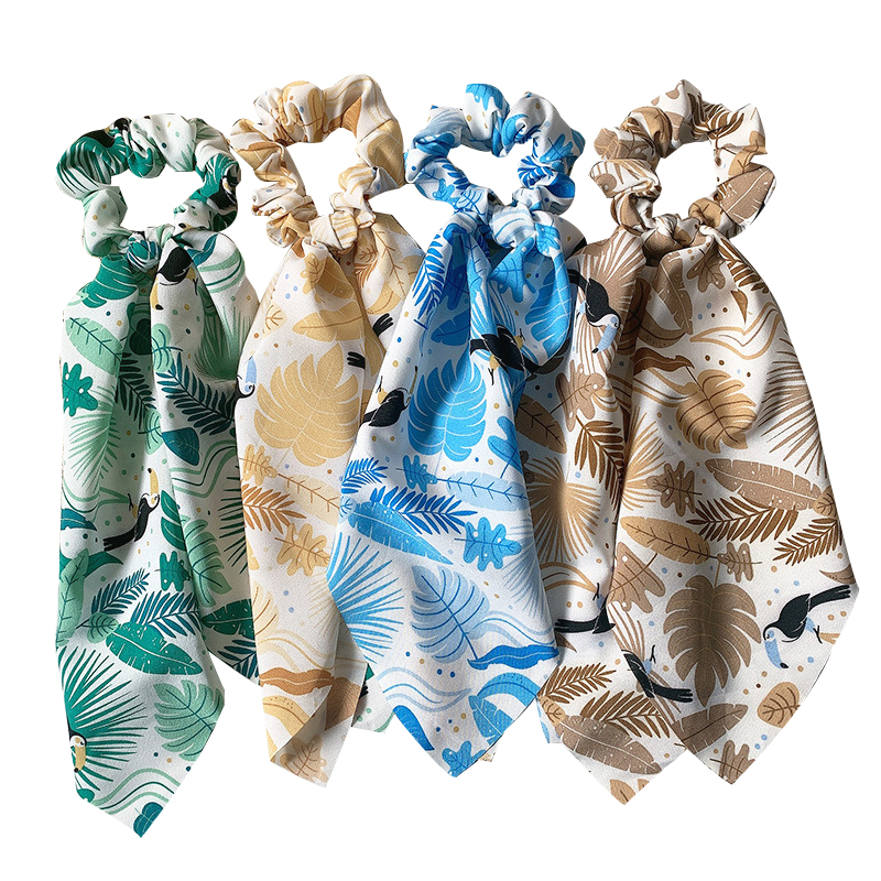 Factory Wholesale Vacation Sweet Custom Printed Floral Flower Long Scarf Women Girls Scrunchies