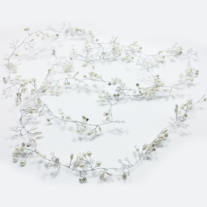 Bridal Rose Gold and Gold Extra Long Pearl and Crystal Beads Bridal Wedding Hair Vine