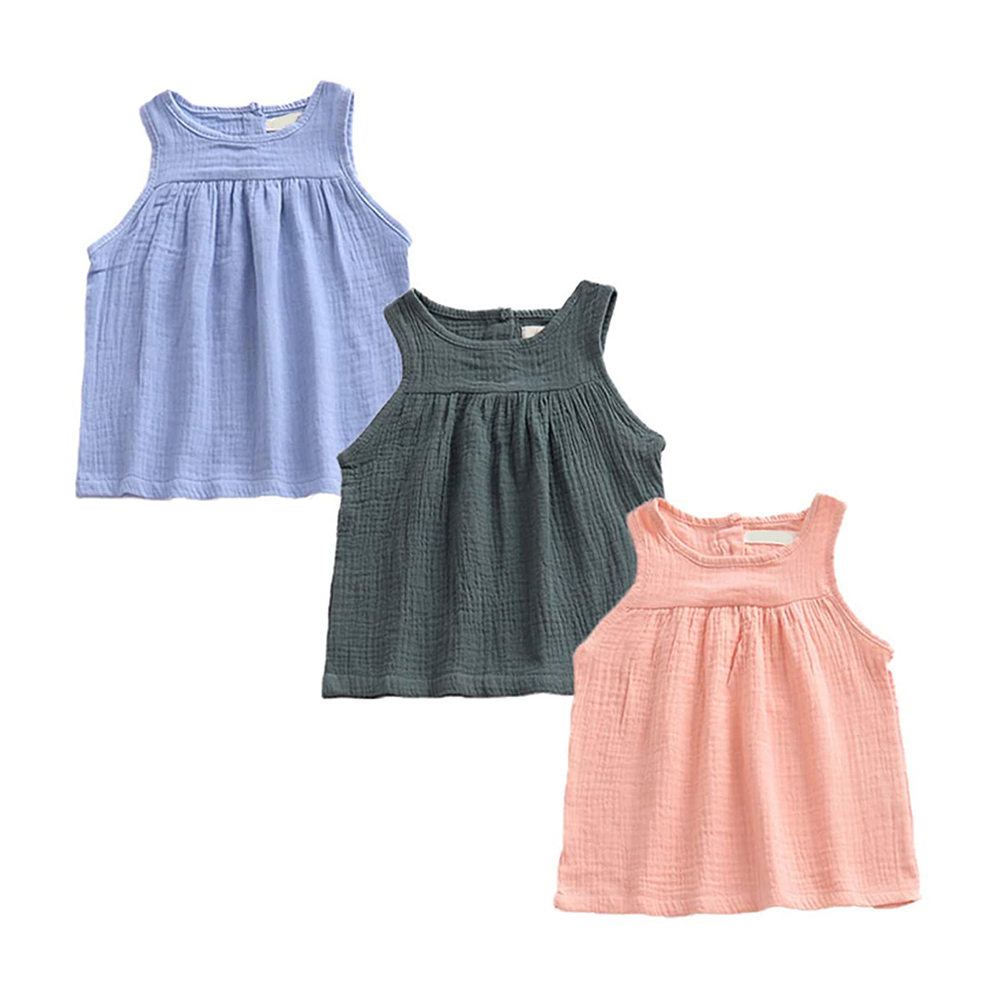 3 Pack of Baby Toddle Infant Girls Cotton Linen Blend Tank Tops T Shirts Blouse