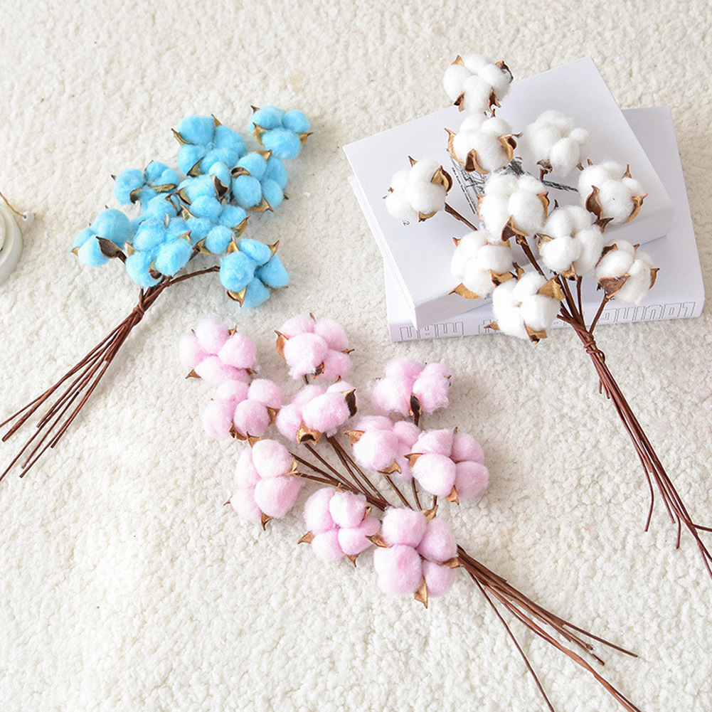 White 9 stems natural dry flower cotton branches artificial cotton dried flowers wedding decorations
