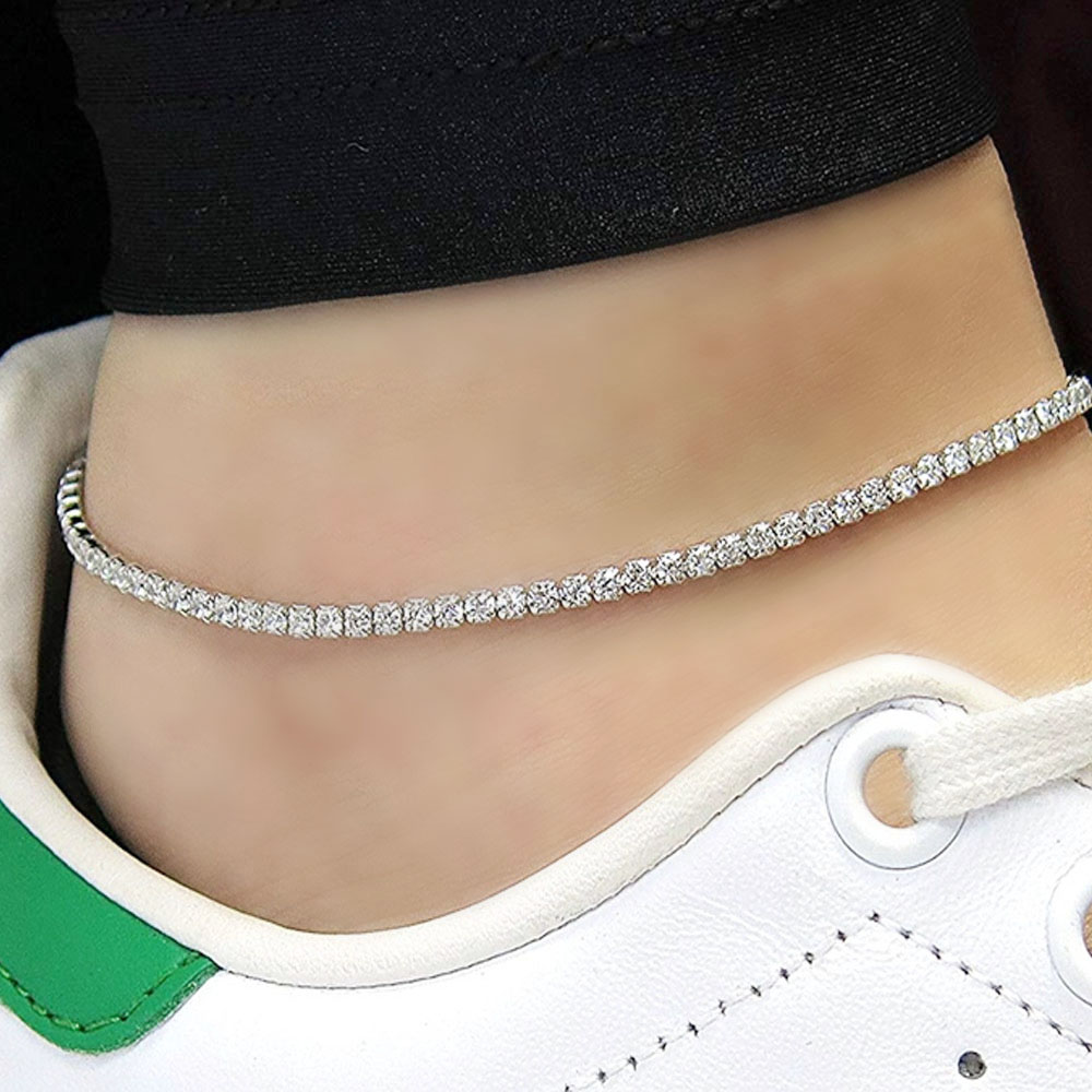 Fashion 925 Sterling Silver Rhodium Plated Tennis Ankle Bracelet Chain Anklet Jewelry For Women Lady Gift Joyeria De Plata