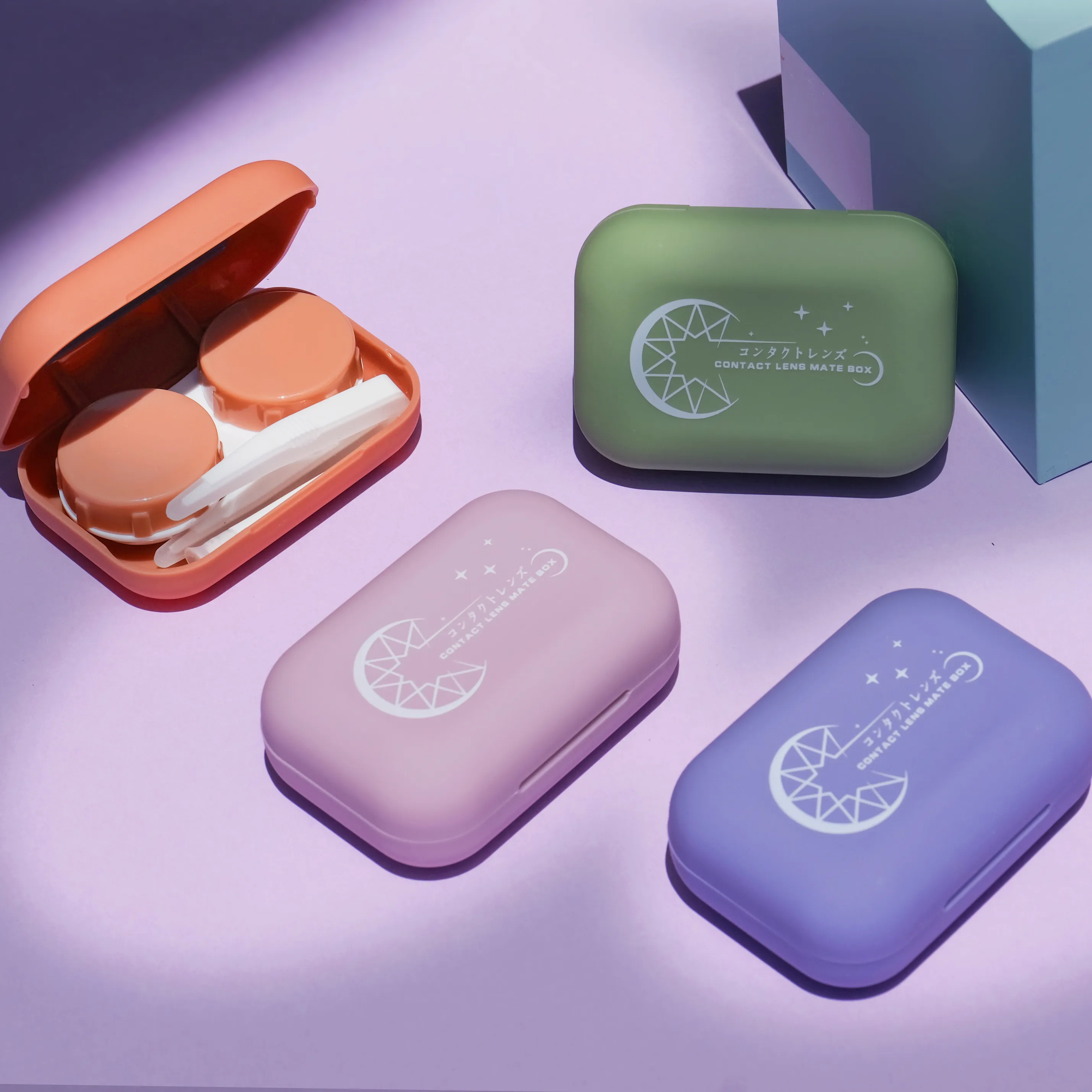 Candy color classic Contact Lenses cases square shape simple style contact lens storage box plastic portable contact lens case